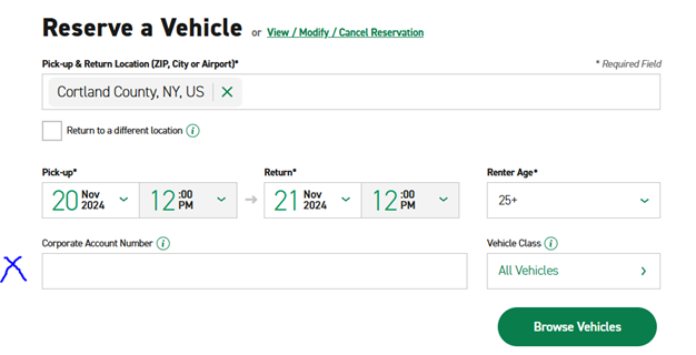 Screenshot of Enterprise Reserve a Vehicle page